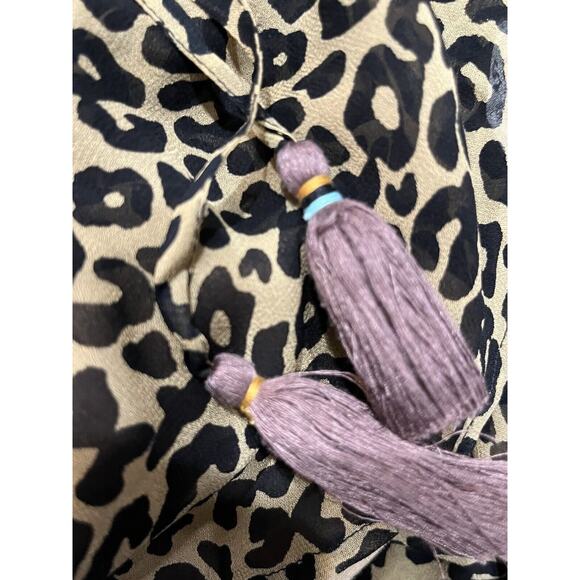 Sea New York Lottie Chiffon Animal Print Drawstring Long Sleeve Tassel Dress 4 - Picture 7 of 16